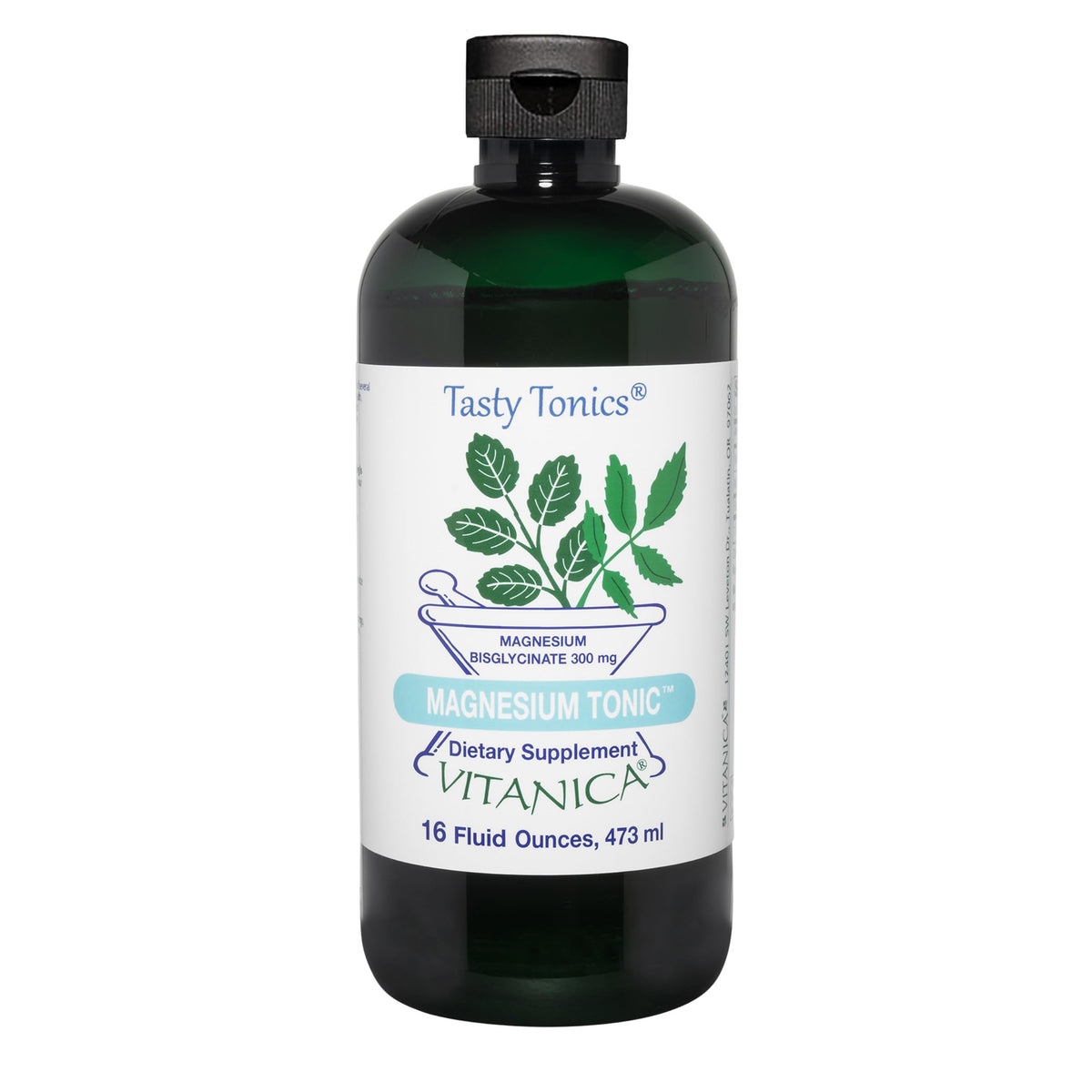 Vitanica Magnesium Tonic bottle on a counter showing daily magnesium support for relaxation
