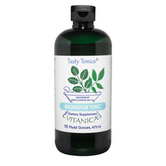 Vitanica Magnesium Tonic bottle on a counter showing daily magnesium support for relaxation