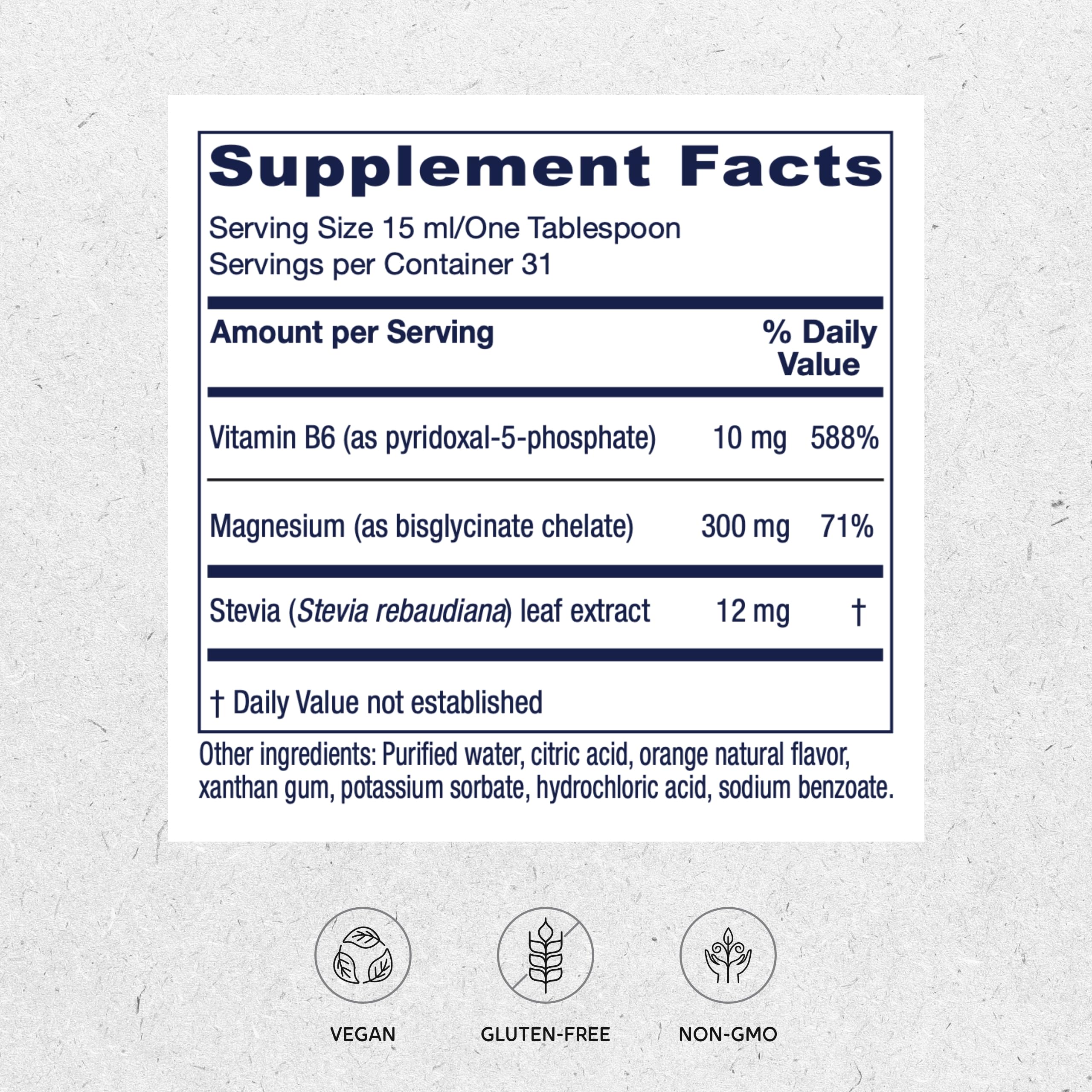 Vitanica Magnesium Tonic label highlighting vegan, gluten-free orange-flavored formula
