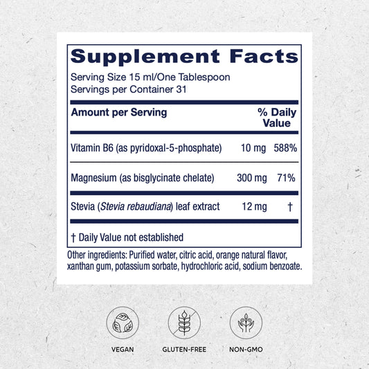 Vitanica Magnesium Tonic label highlighting vegan, gluten-free orange-flavored formula