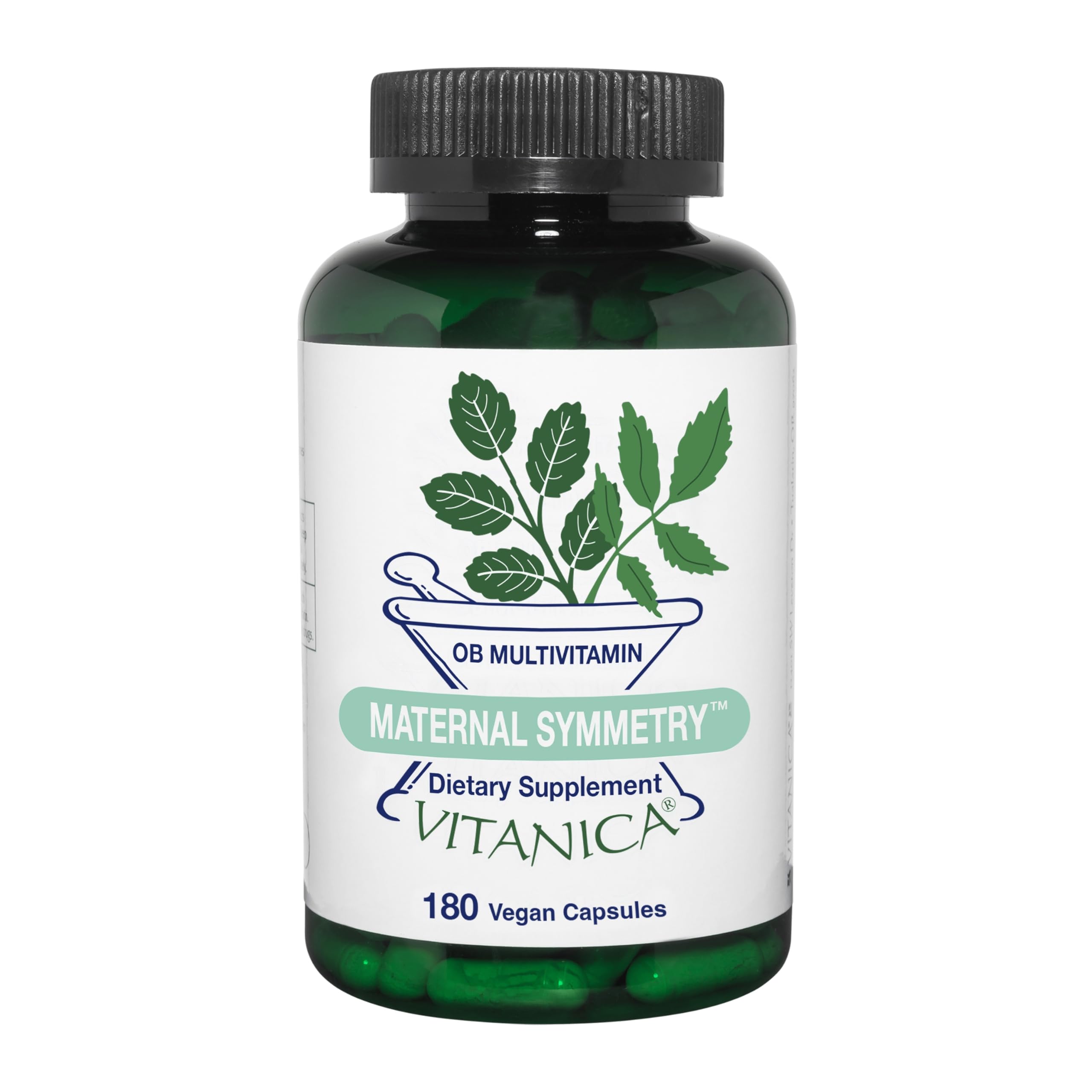 Vitanica Maternal Symmetry bottle pour shows easy prenatal use for daily vitality