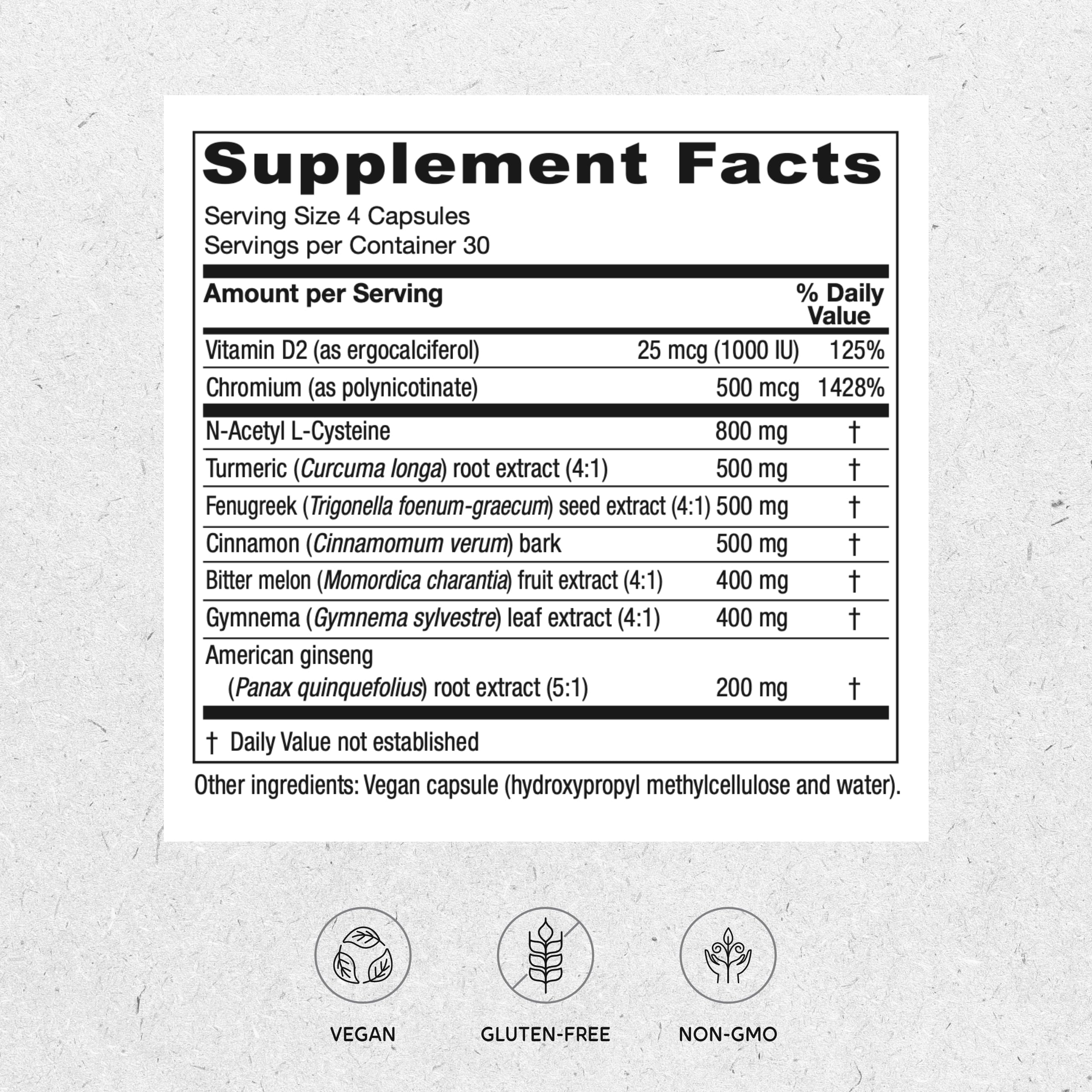 Close-up of Vitanica Metabolic Manager capsules highlighting the vegan antioxidant formulation for wellness