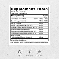 Close-up of Vitanica Metabolic Manager capsules highlighting the vegan antioxidant formulation for wellness