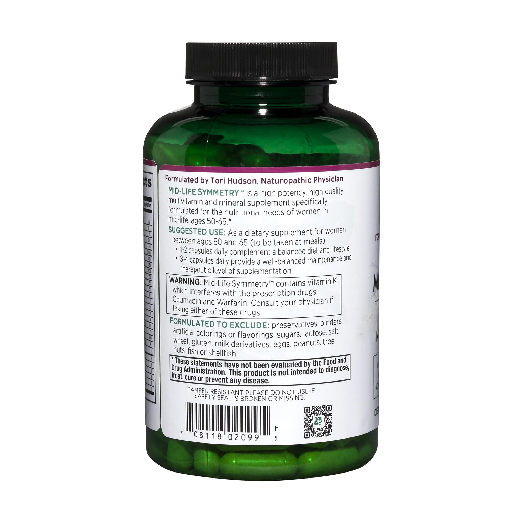 Vitanica Mid-Life Symmetry label detail highlights natural ingredients.