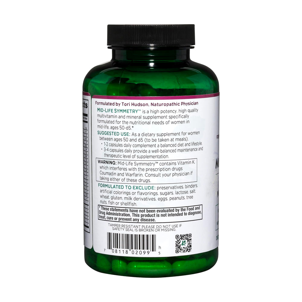 Vitanica Mid-Life Symmetry label detail highlights natural ingredients.