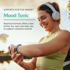 Vitanica Mood Tonic peach bottle back displaying vegan-friendly notes