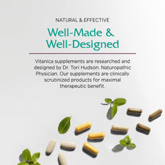 Vitanica Mood Tonic peach ingredient panel outlining botanicals