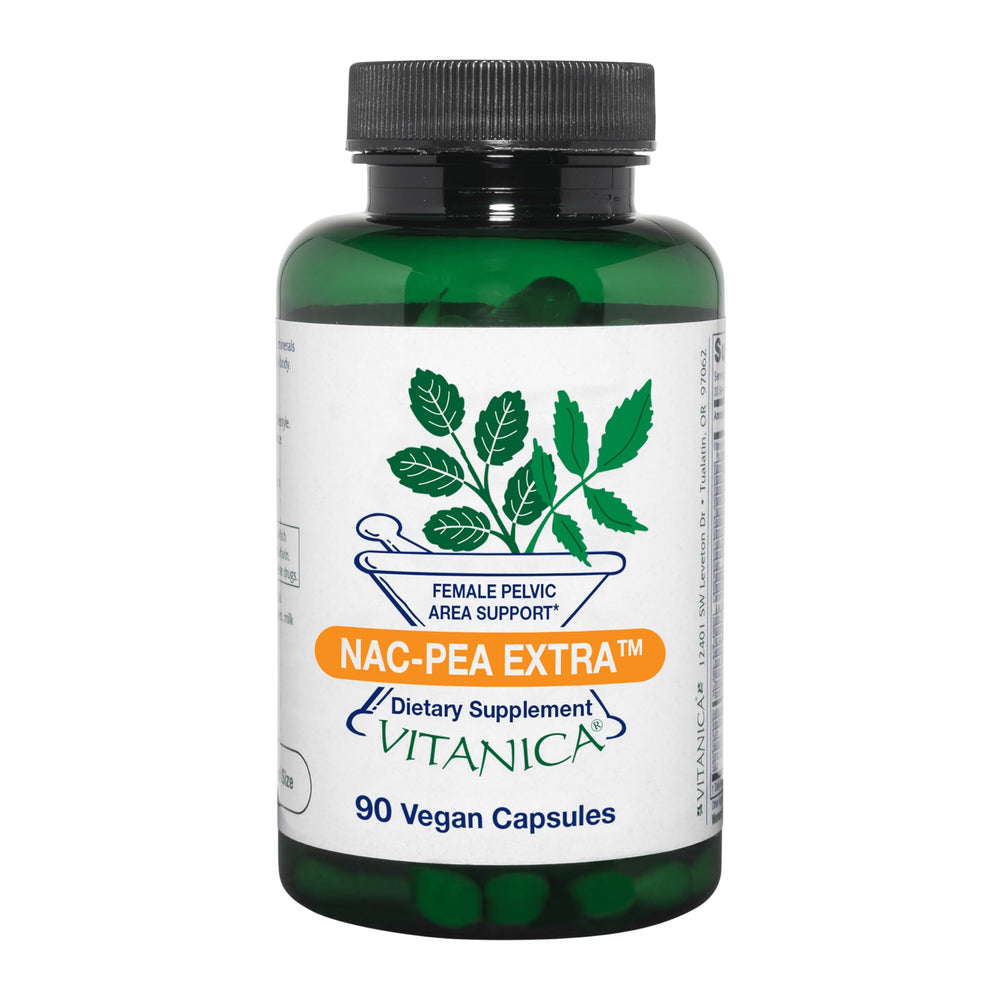 Vitanica NAC-Pea Extra bottle front view signaling pelvic health support