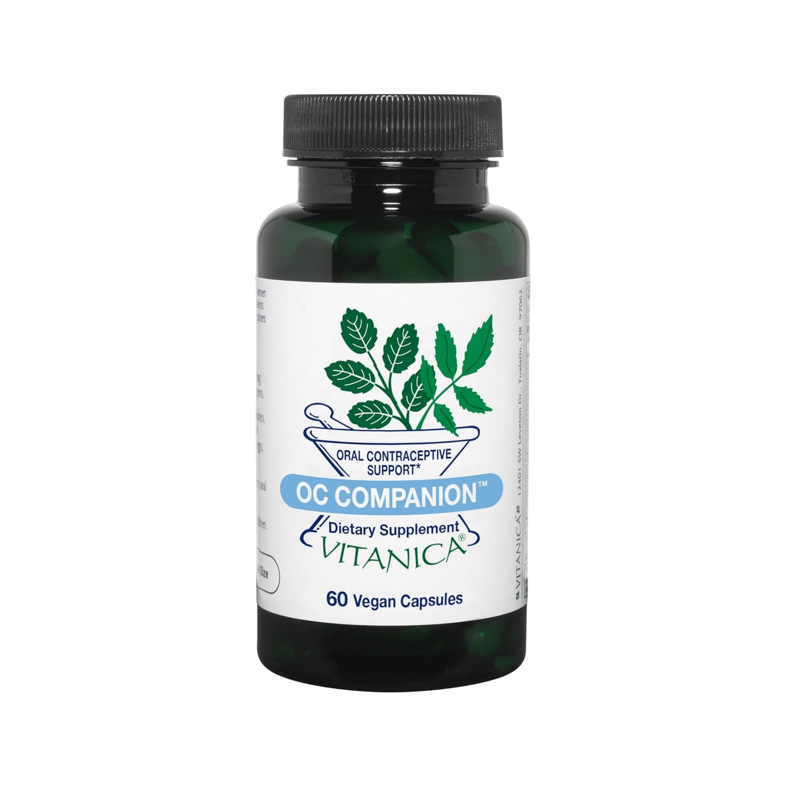 Vitanica OC Companion bottle showing vegan capsules for nutrient support during OC use.