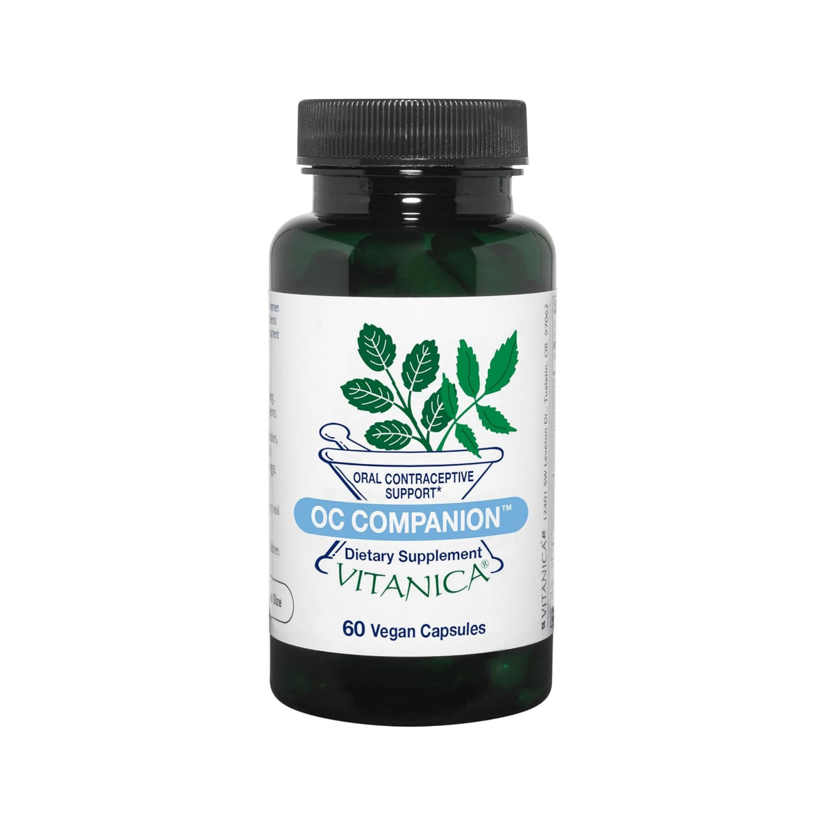 Vitanica OC Companion bottle showing vegan capsules for nutrient support during OC use.