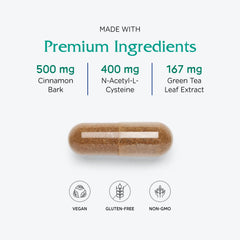 Green tea and related ingredients pictured as part of OvaBlend's hormone-support blend