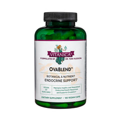 Vitanica OvaBlend bottle highlighting endocrine support for healthy ovulation.