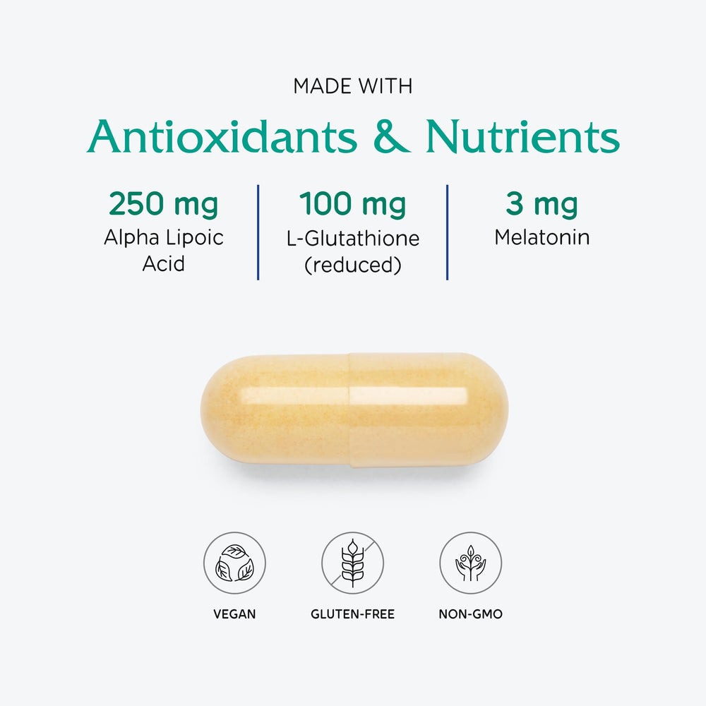 Packaging on shelf conveys evening-use concept for antioxidant support.