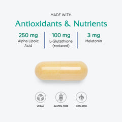 Packaging on shelf conveys evening-use concept for antioxidant support.