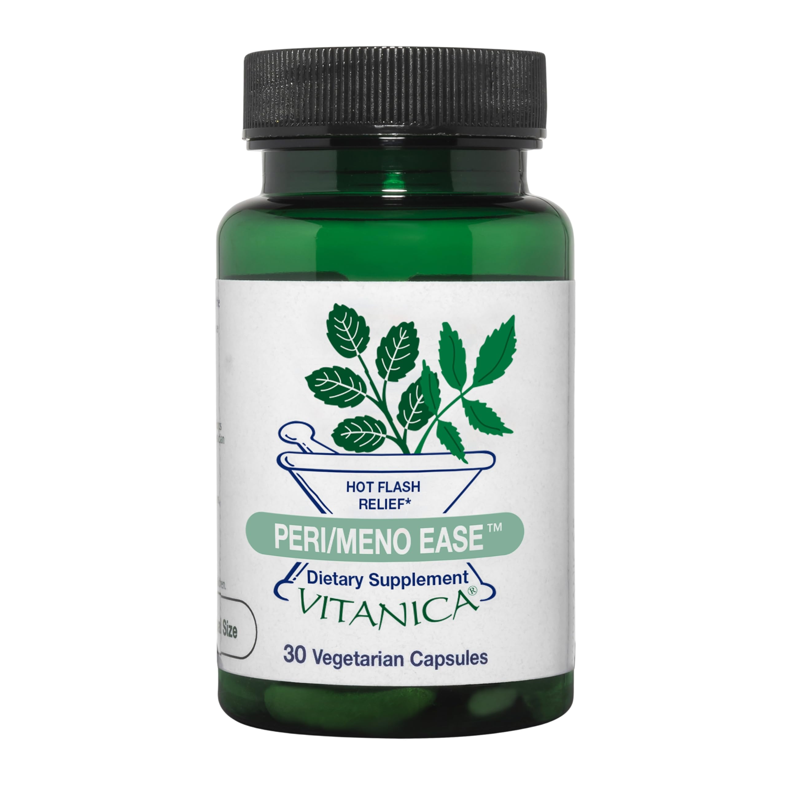 Vitanica Peri/Meno Ease bottle showing slow-release capsules for perimenopause comfort