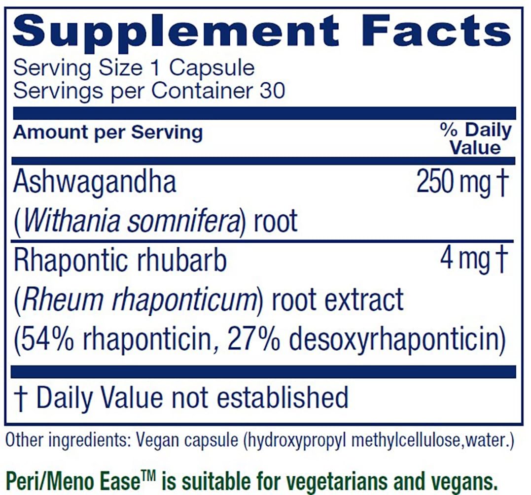 Vitanica Peri/Meno Ease capsules closeup highlighting herbal formula for hot flashes