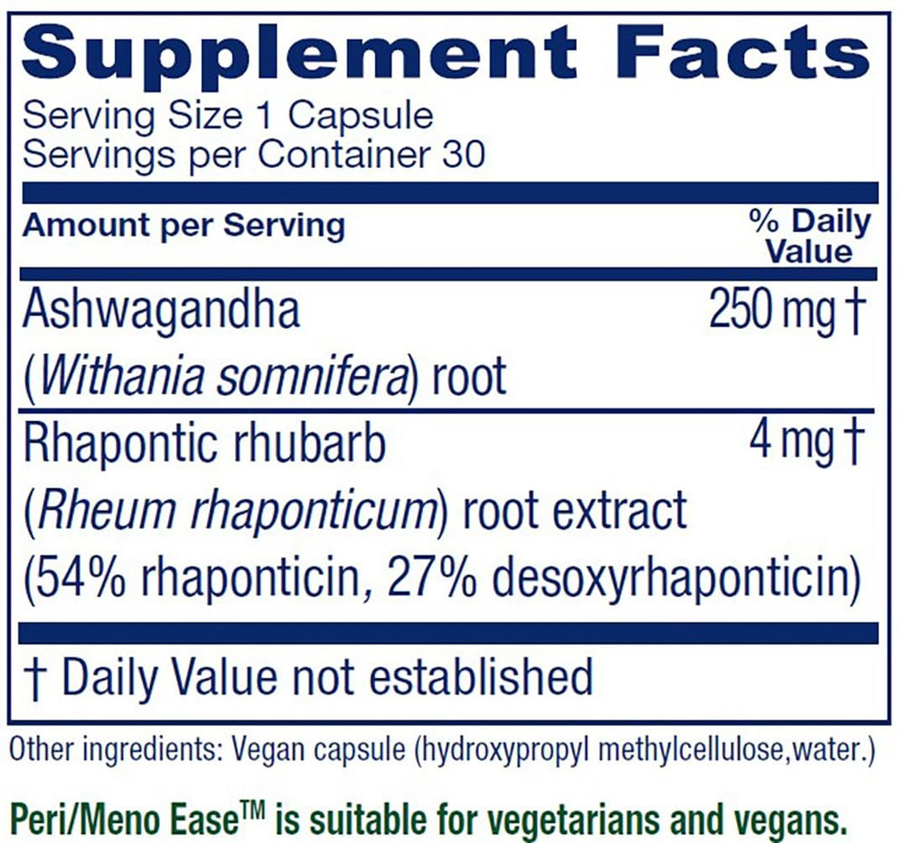 Vitanica Peri/Meno Ease capsules closeup highlighting herbal formula for hot flashes