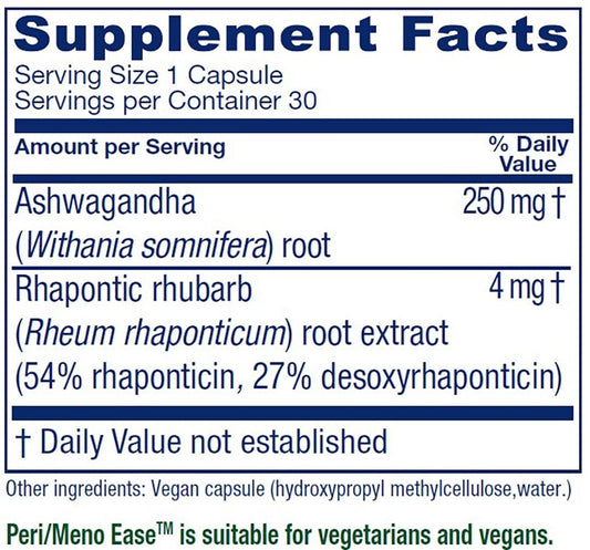 Vitanica Peri/Meno Ease capsules closeup highlighting herbal formula for hot flashes
