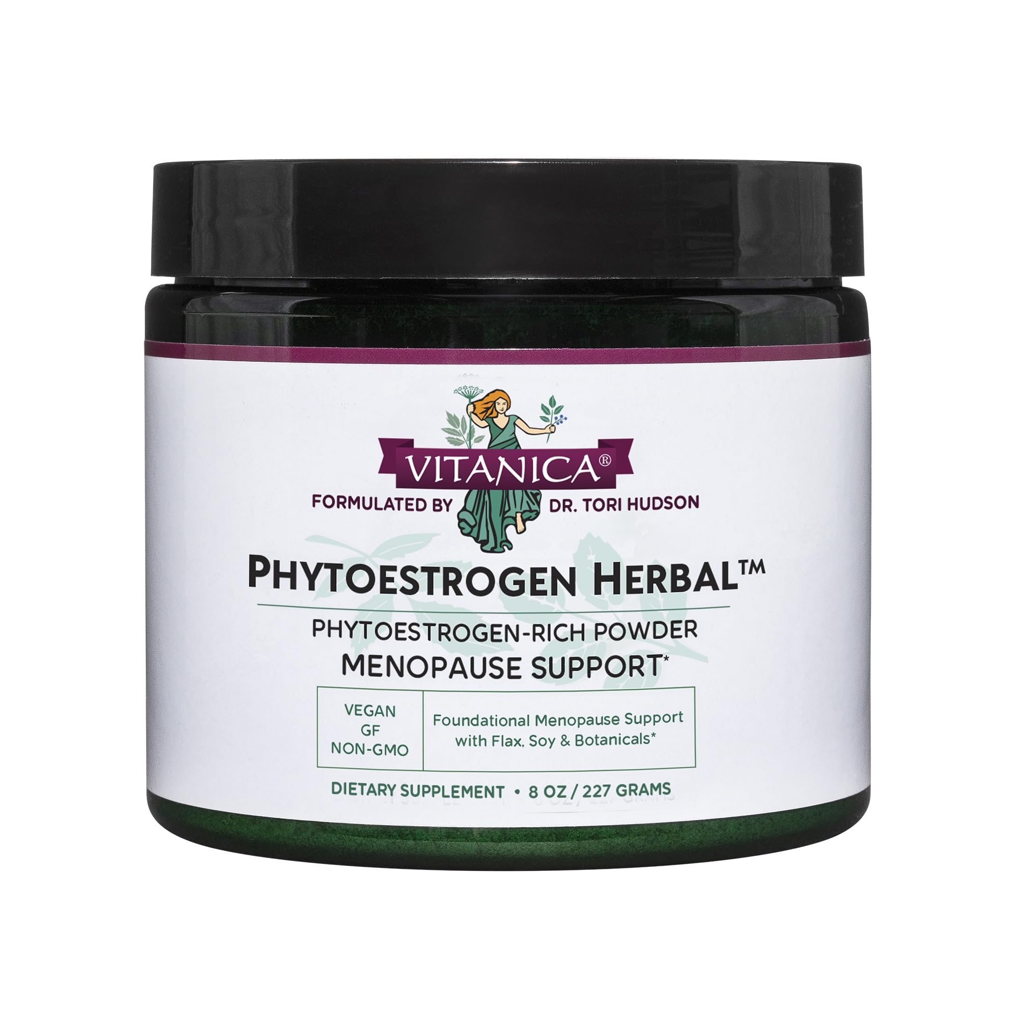 Vitanica Phytoestrogen powder bottle ready for daily menopause support and hot flash relief.
