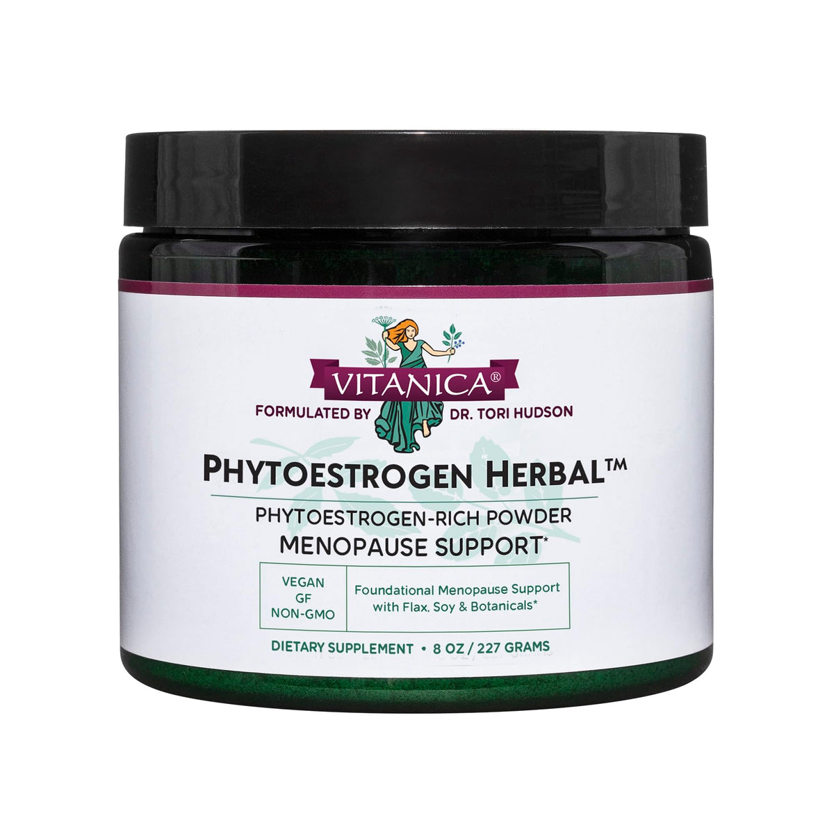 Vitanica Phytoestrogen powder bottle ready for daily menopause support and hot flash relief.