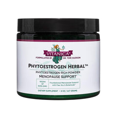 Vitanica Phytoestrogen powder bottle ready for daily menopause support and hot flash relief.