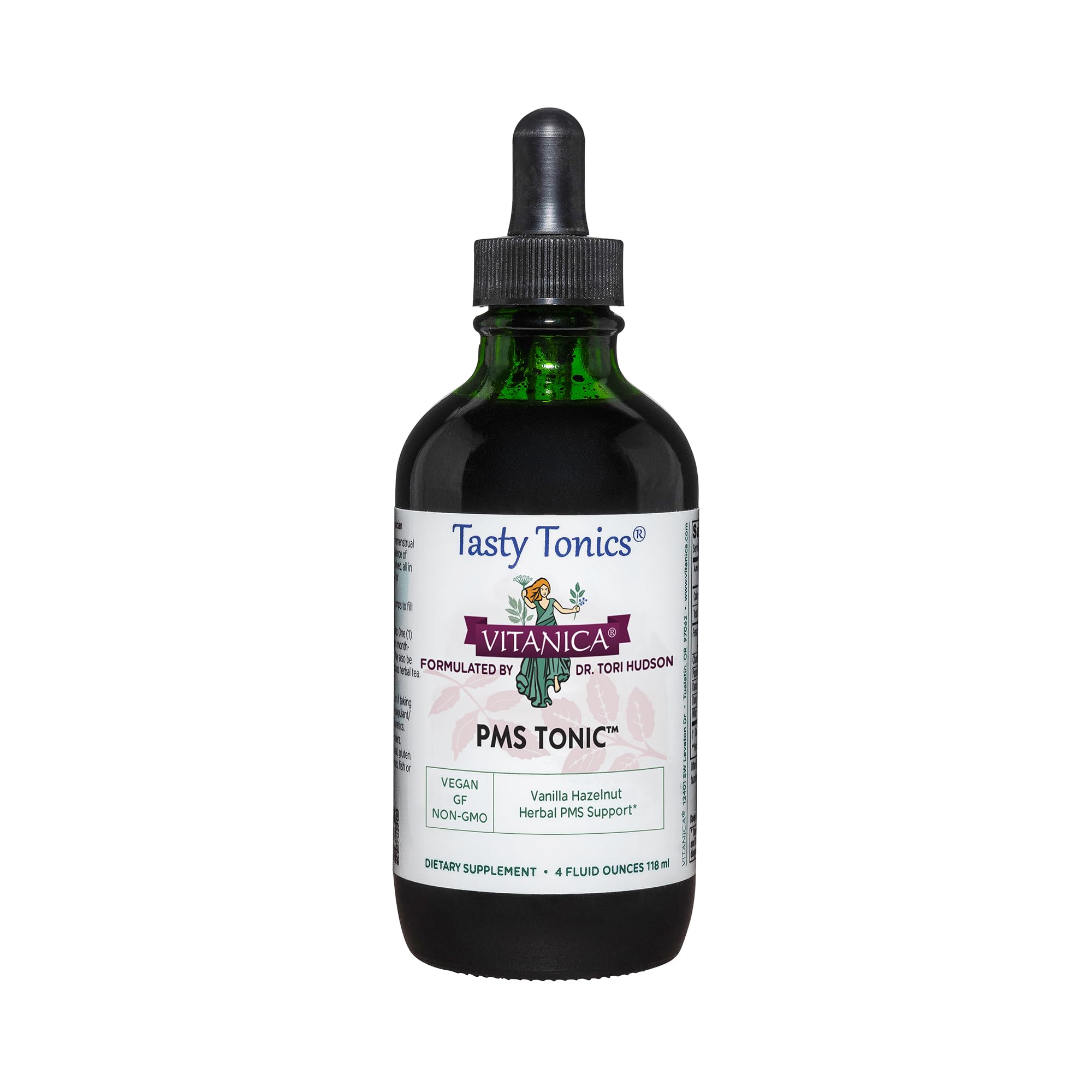 Vitanica PMS Tonic bottle front, vegan blend for premenstrual support