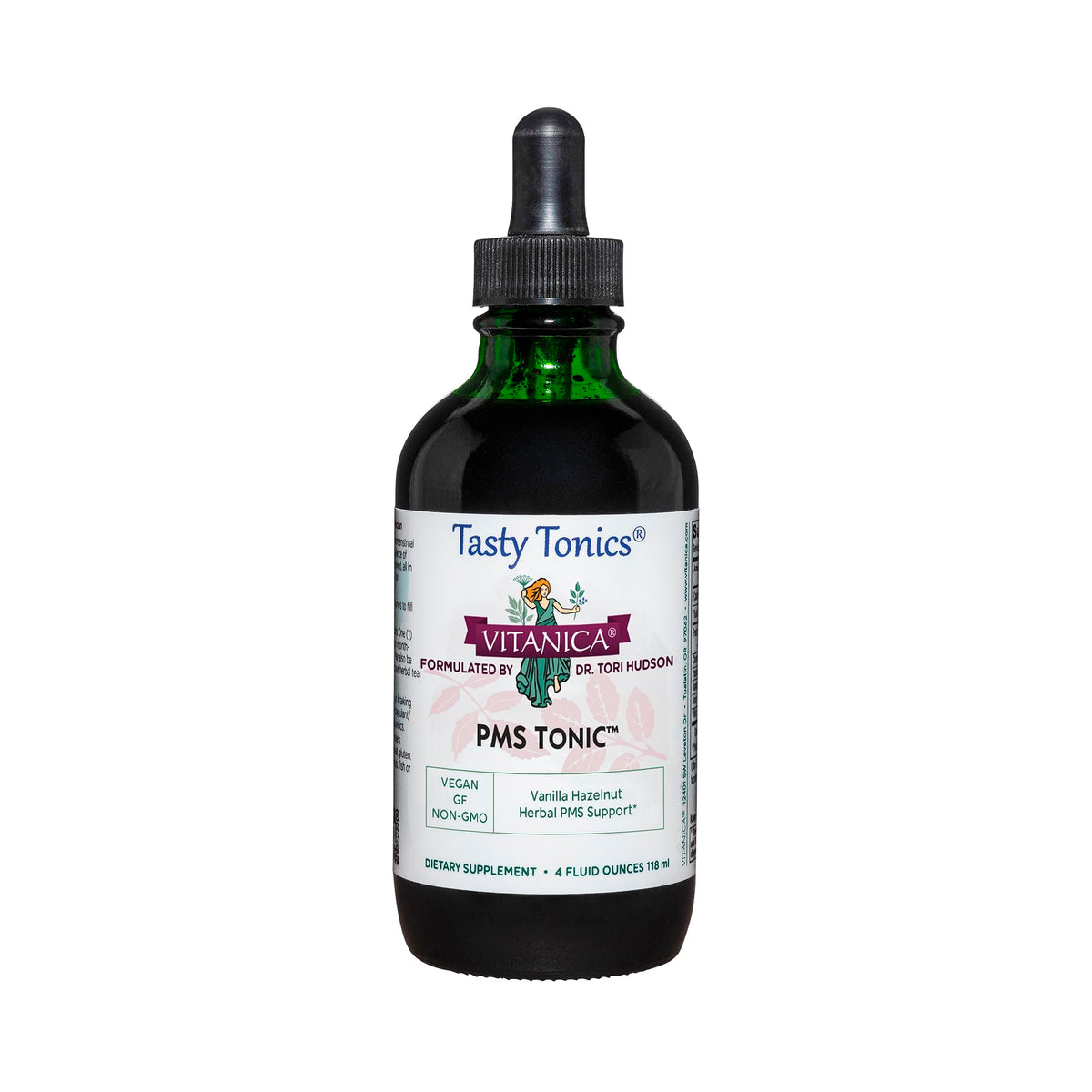 Vitanica PMS Tonic bottle front, vegan blend for premenstrual support