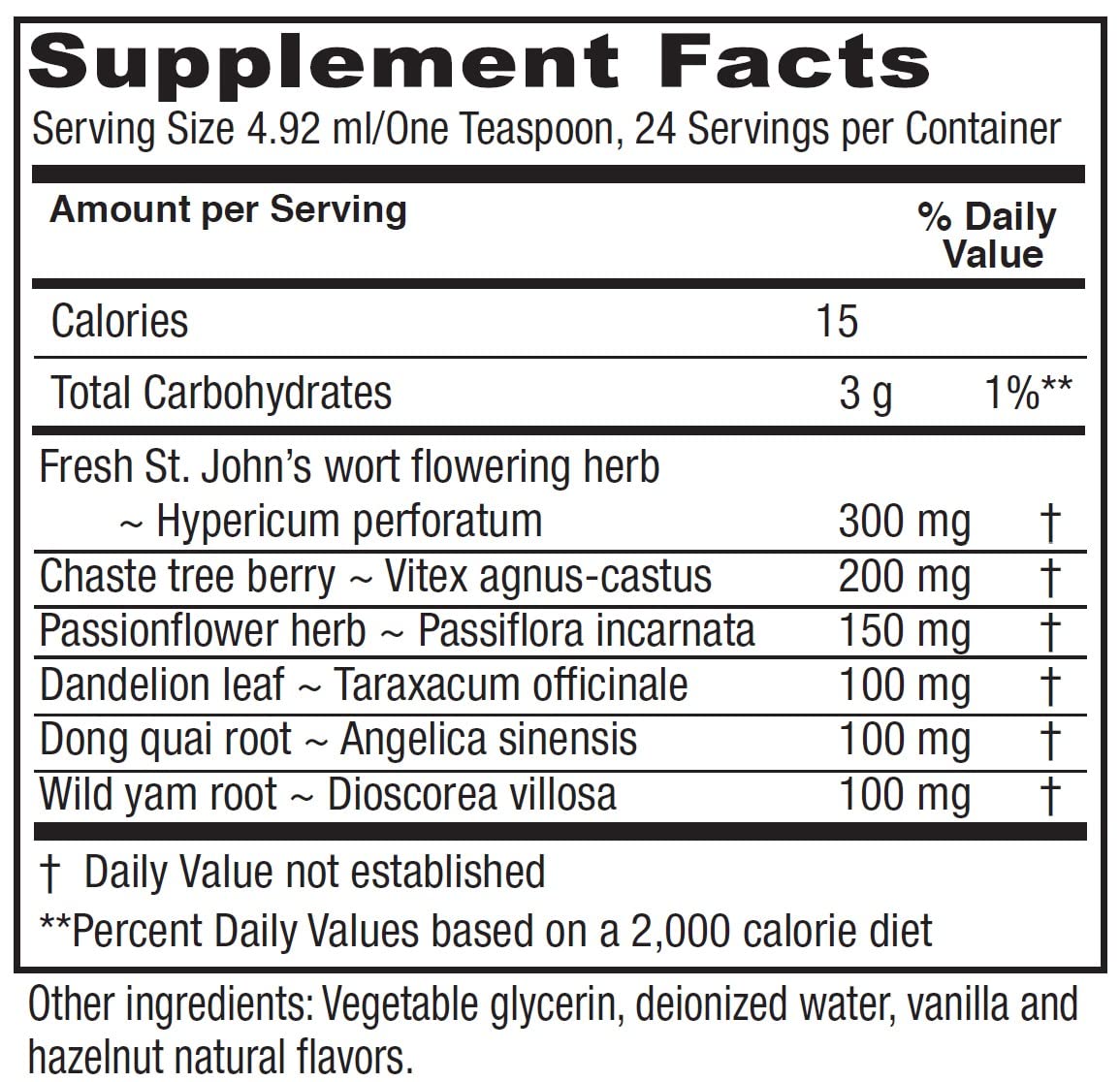 Vitanica PMS Tonic close-up of ingredients label for herbal balance