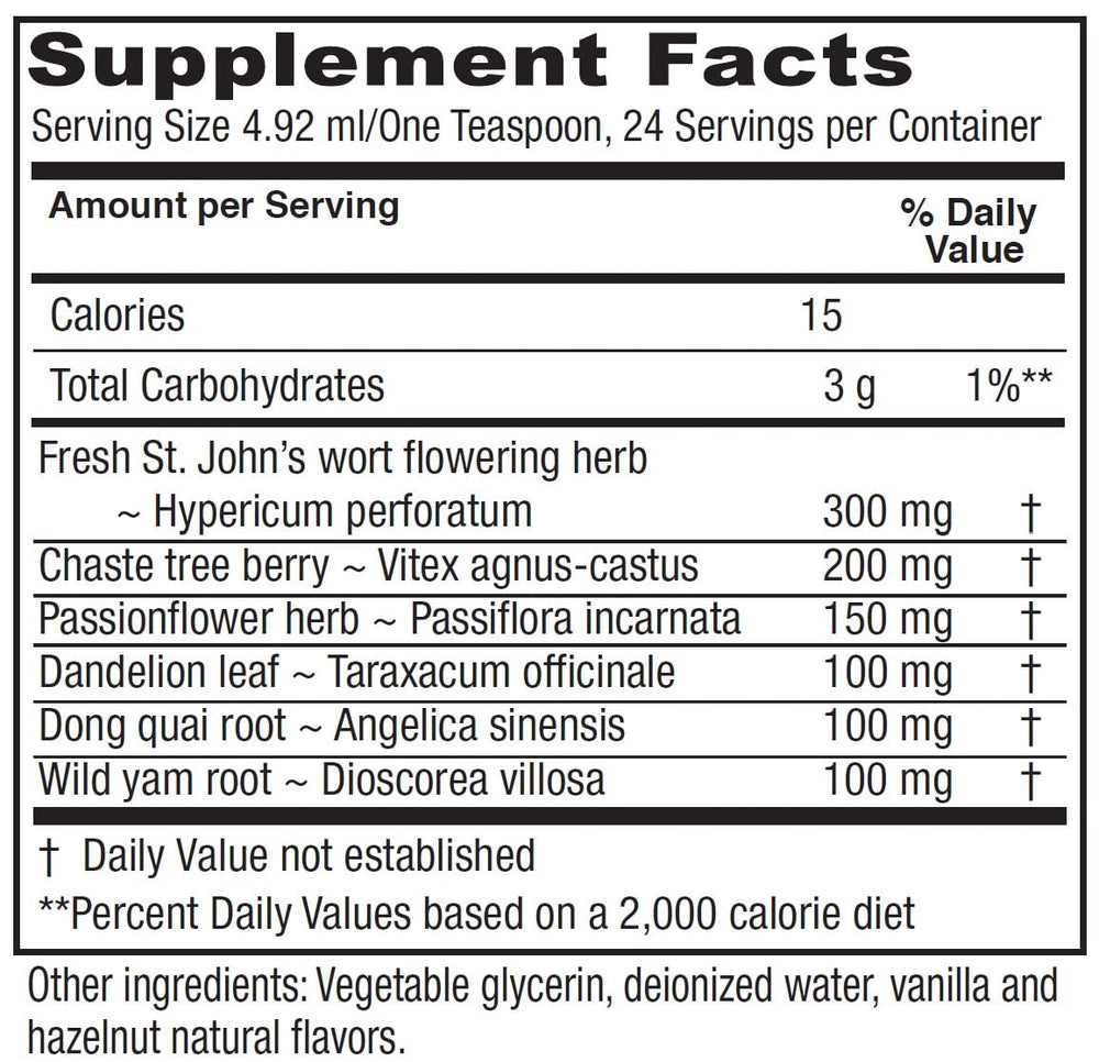 Vitanica PMS Tonic close-up of ingredients label for herbal balance