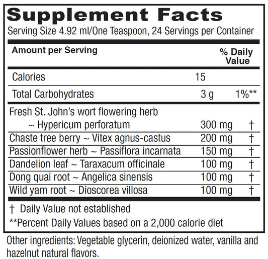 Vitanica PMS Tonic close-up of ingredients label for herbal balance