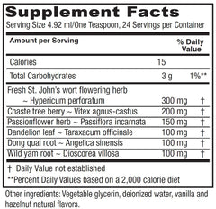 Vitanica PMS Tonic close-up of ingredients label for herbal balance