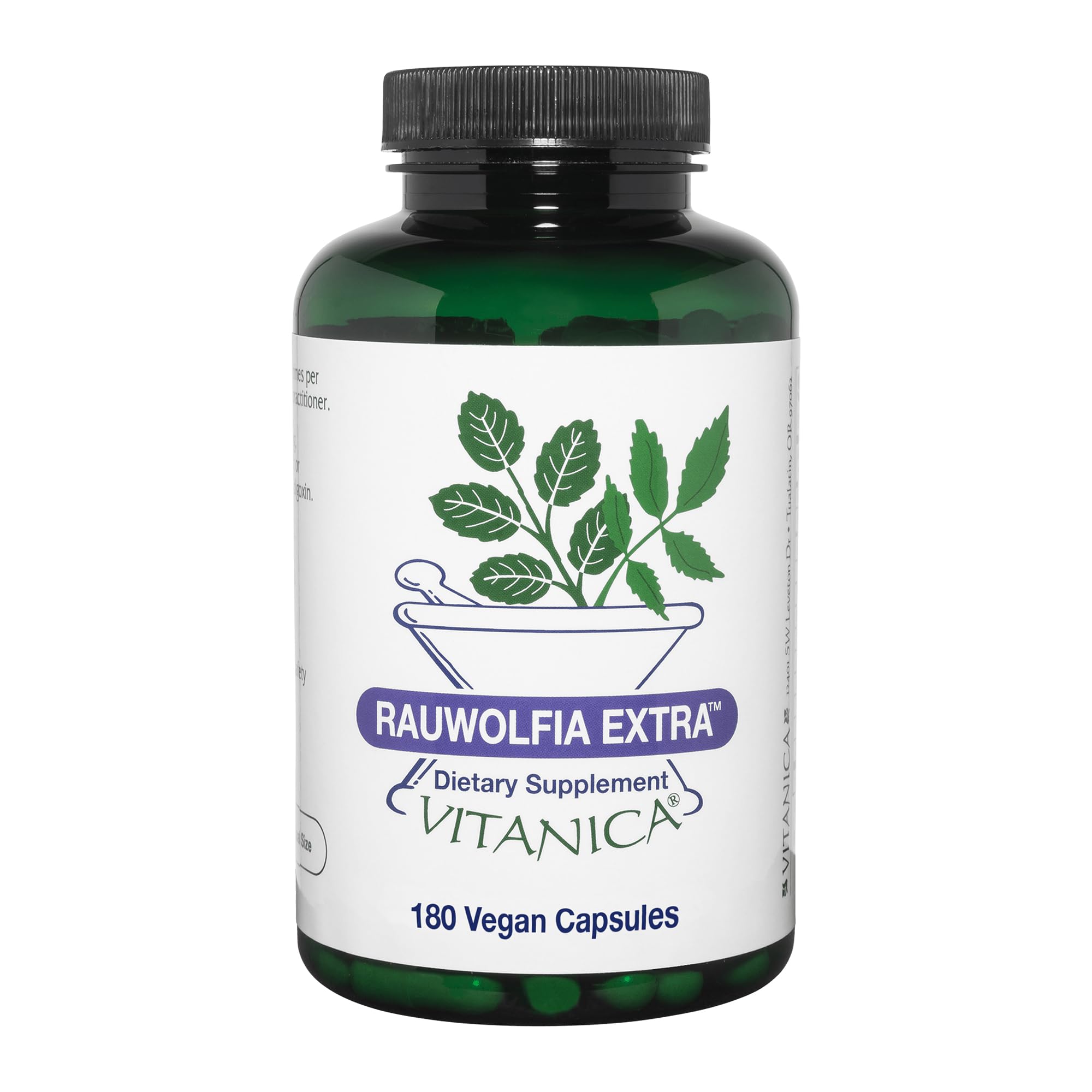 Vitanica Rauwolfia Extra bottle and capsules designed for cardiovascular support.