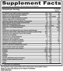 Vitanica Senior Symmetry bottle back showing nutrition facts and details.