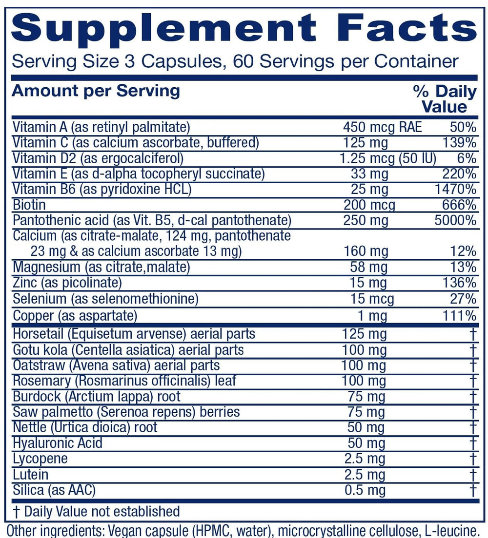 Vitanica Skin Assist label closeup showing vegan, non-GMO formulation