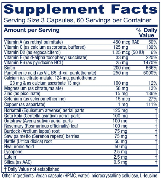 Vitanica Skin Assist label closeup showing vegan, non-GMO formulation