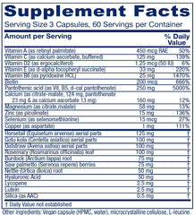 Vitanica Skin Assist label closeup showing vegan, non-GMO formulation