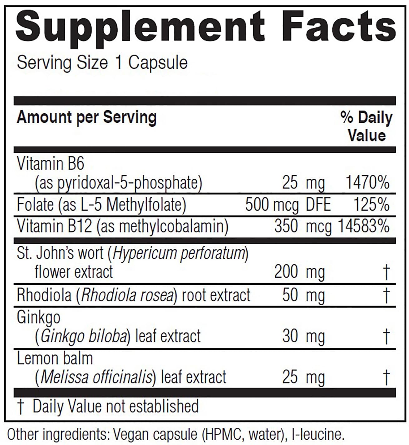 Vitanica Uplift bottle-back label highlights ingredients for daily emotional balance.
