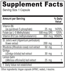 Vitanica Uplift bottle-back label highlights ingredients for daily emotional balance.