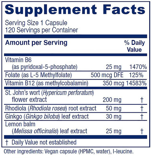 Vitanica Uplift bottle open with label visible, vegan mood formula