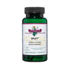 Vitanica Uplift mood-support bottle on display for daily balance.