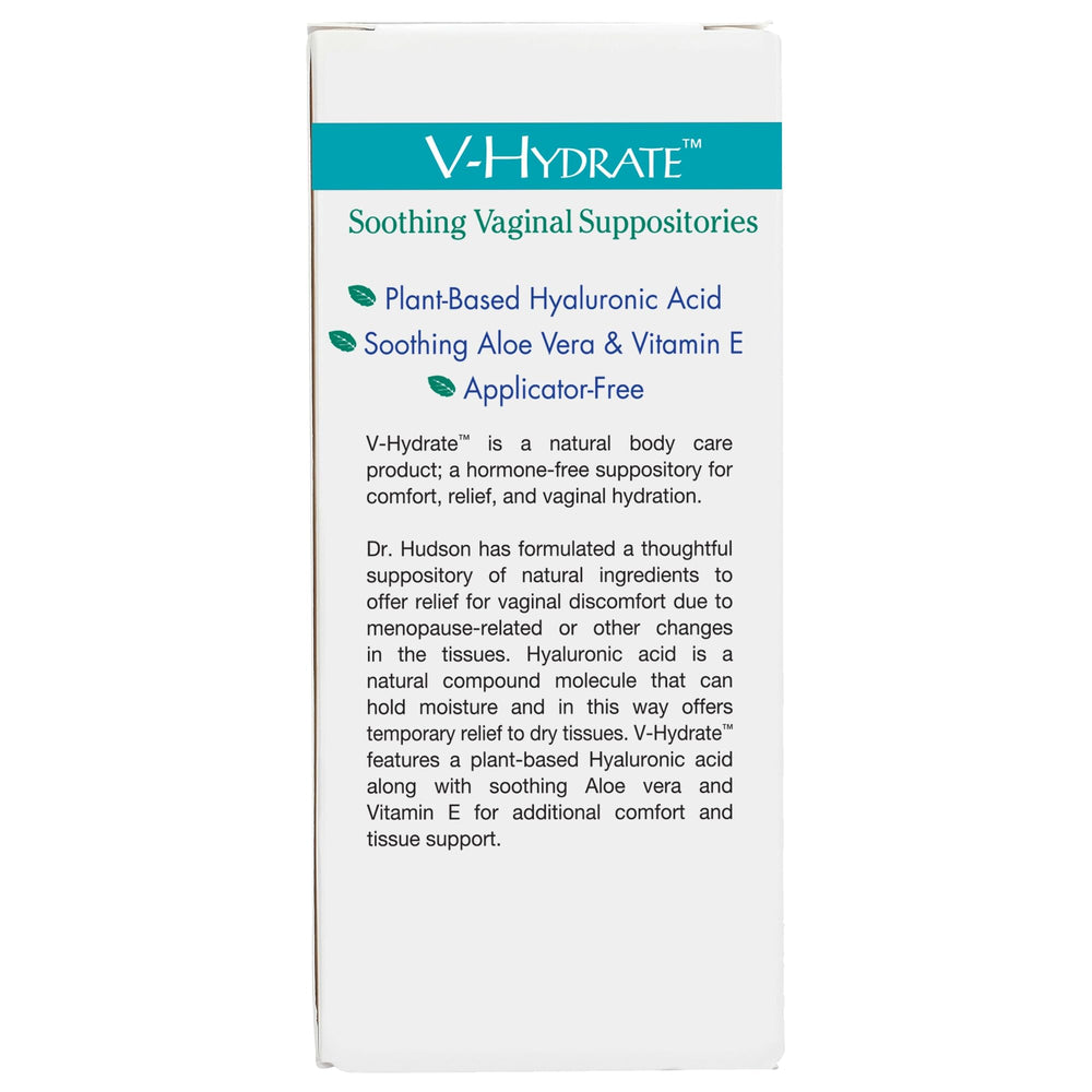 Ingredients panel for Vitanica V-Hydrate with hyaluronic acid, aloe, and vitamin E.
