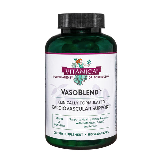 Vitanica VasoBlend bottle pouring capsules for heart health support
