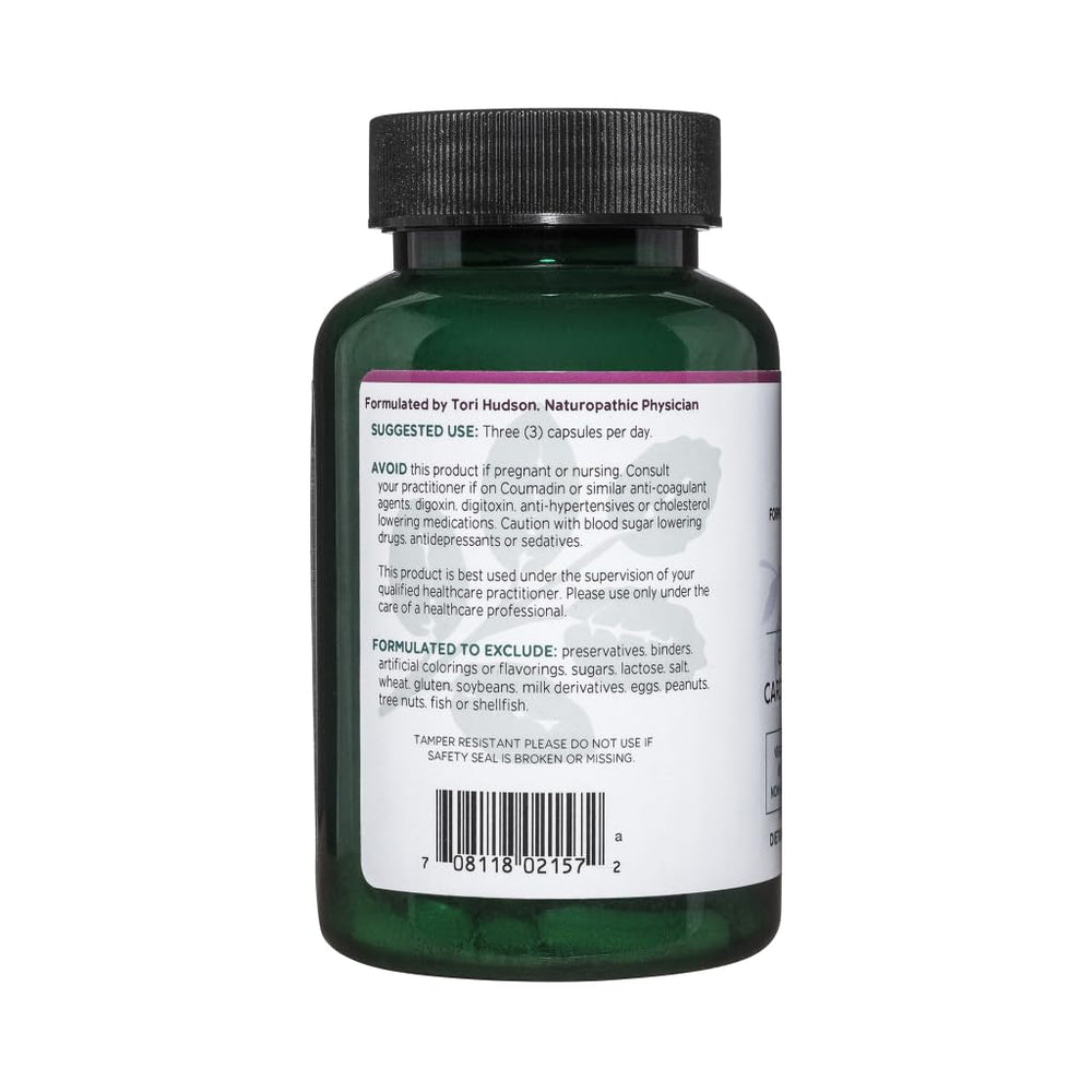 Vitanica VasoBlend capsules arranged to reveal vegan heart health formula