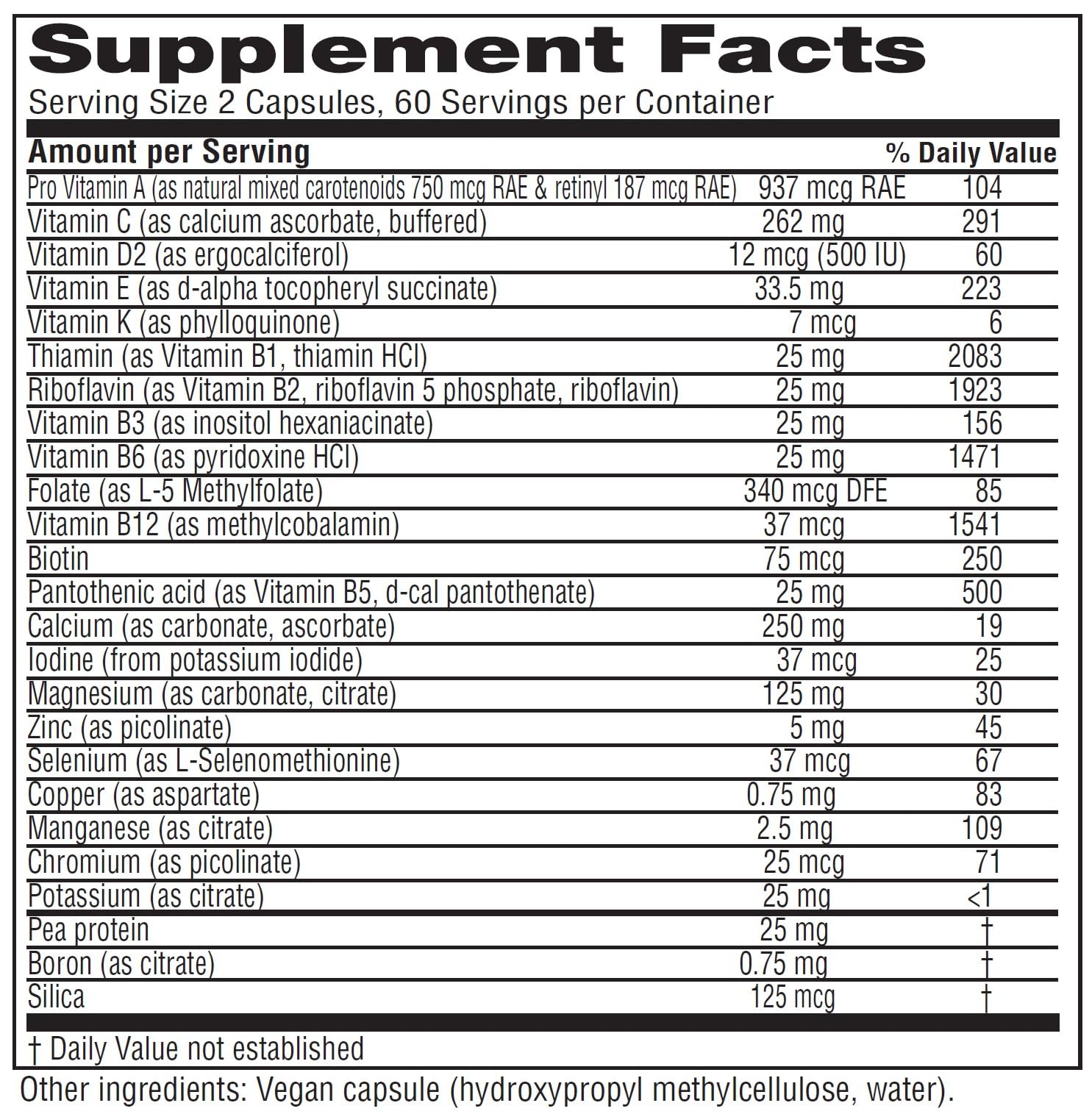 Vitanica Vegan Symmetry bottle label shows vegan non-GMO details