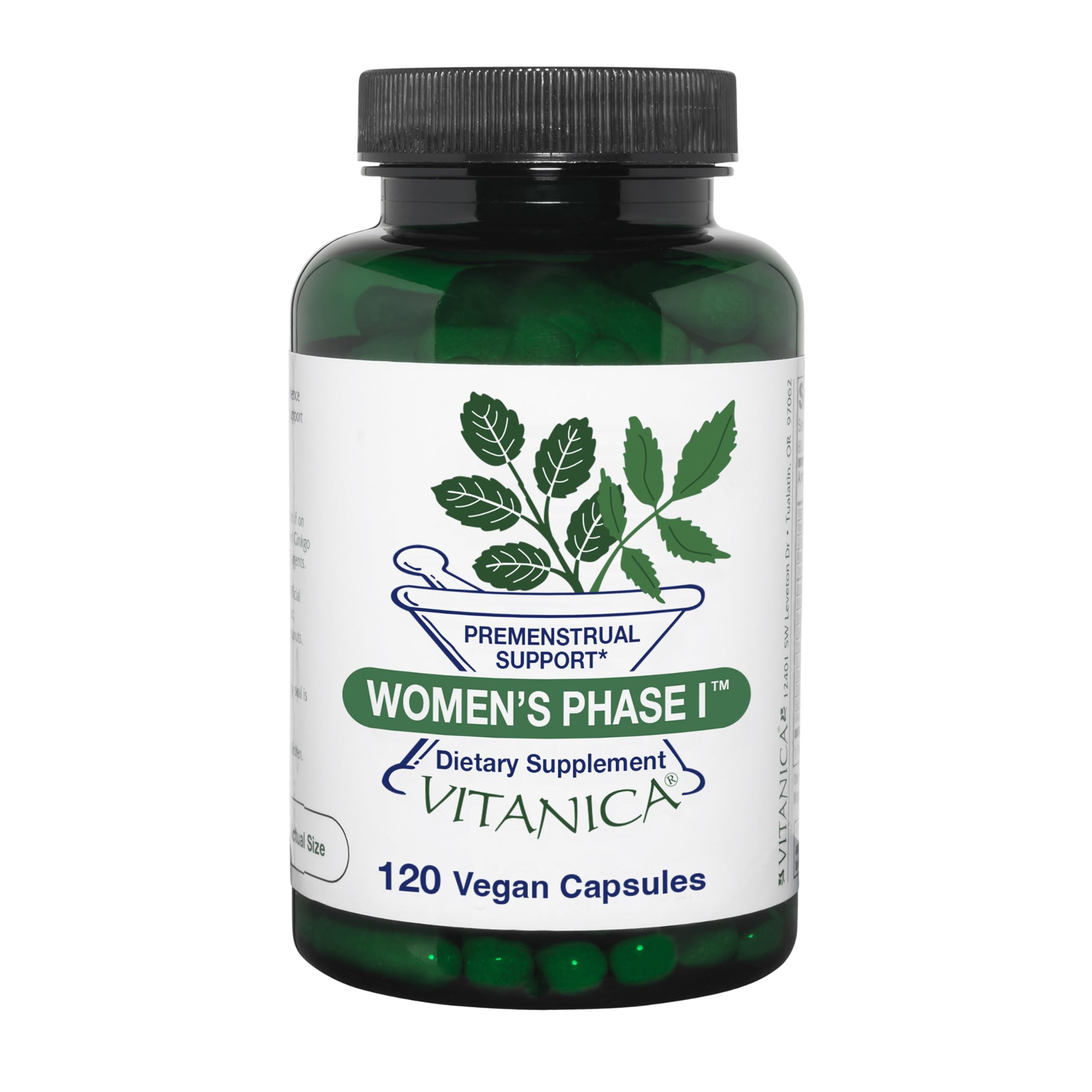 Vitanica Women's Phase I bottle on shelf suggesting convenient PMS support today.