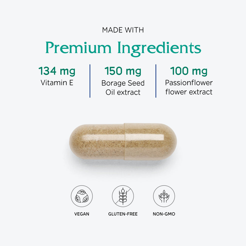 Vitanica Phase I facts panel showcases key nutrients supporting cycle comfort.