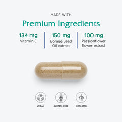 Vitanica Phase I facts panel showcases key nutrients supporting cycle comfort.