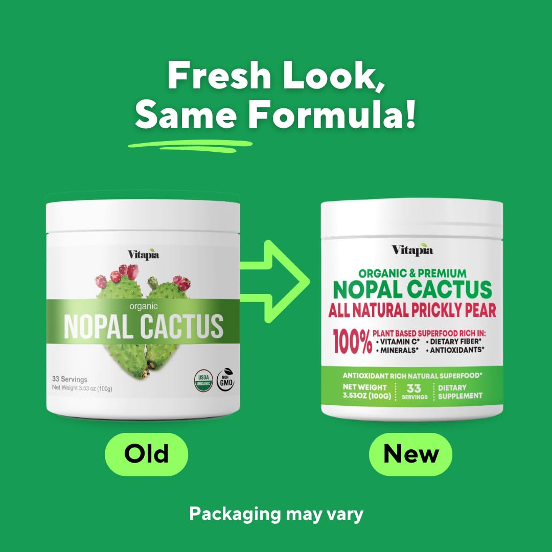 Vitapia Nopal Cactus Powder scoop with powder highlighting easy, fiber-rich addition.