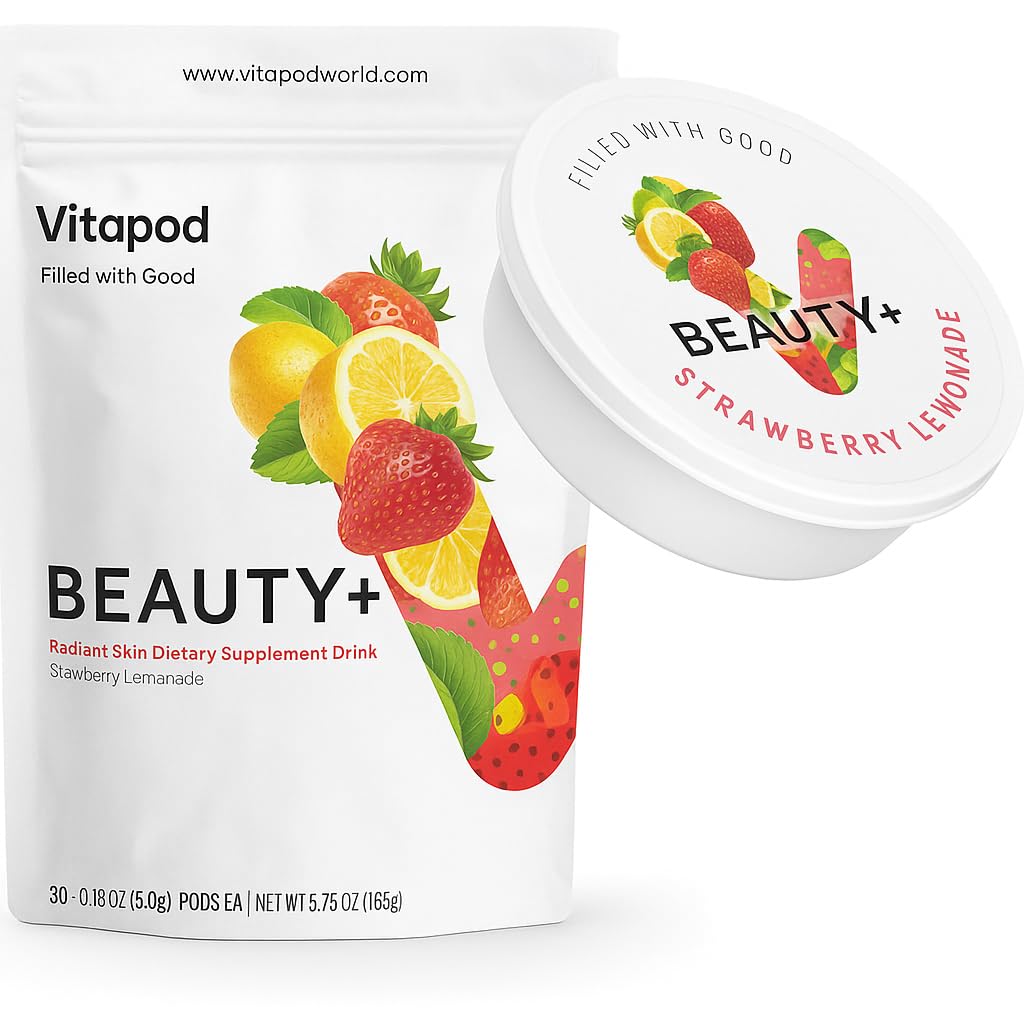 Vitapod Beauty+ strawberry lemonade pod close-up for on-the-go hydration