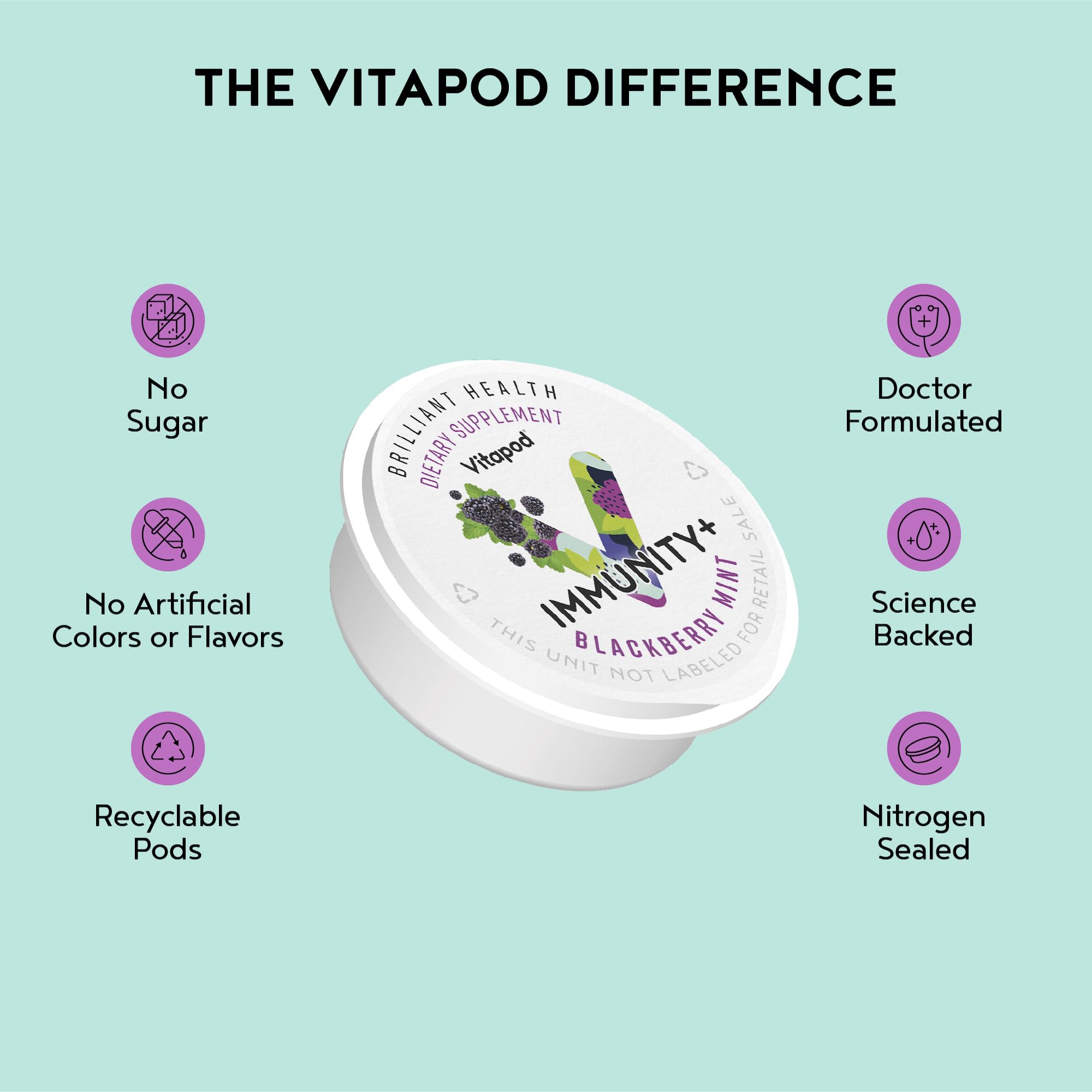 Nutrition label of Vitapod Immunity+ Blackberry Mint pod